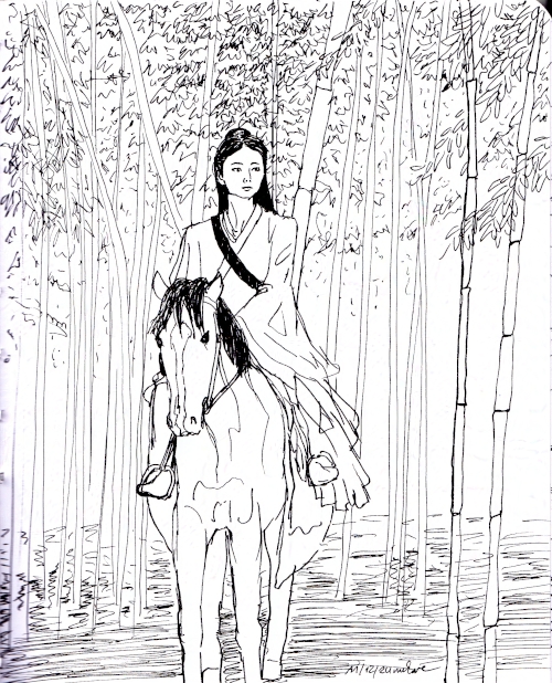 woman riding in a bamboo forest